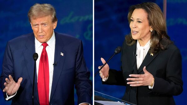 Kamala Harris gains a 6-point lead over Donald Trump following a heated debate, showcasing her confident stance and leadership in a political setting.